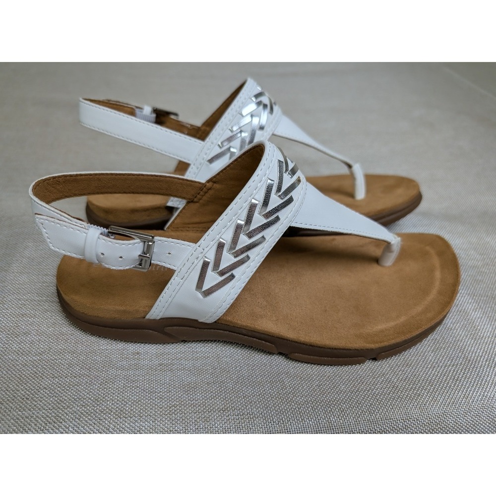 Easy Spirit Monte 3 Sandals Womens 7.5W White NWT Silver Braided Slingback Thong